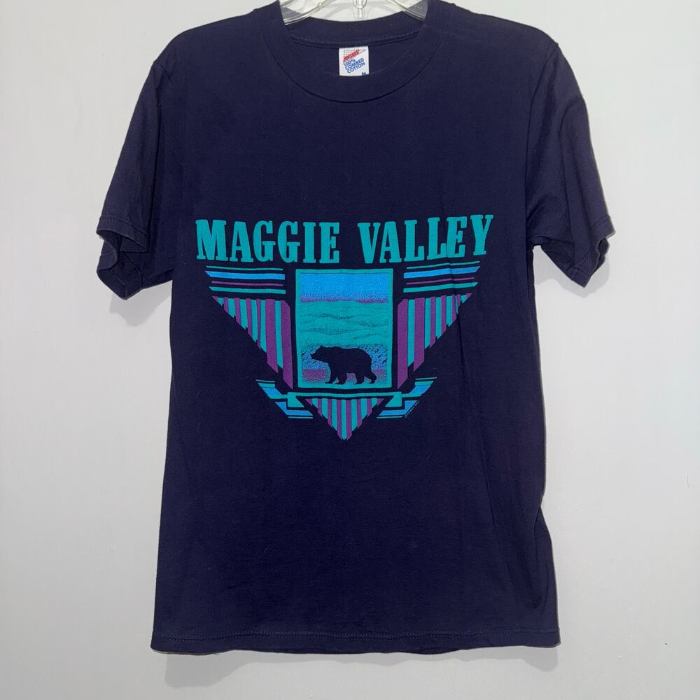 Vintage Maggie Valley 1990 Navy Bear T-Shirt Combed Cotton Made in USA MED